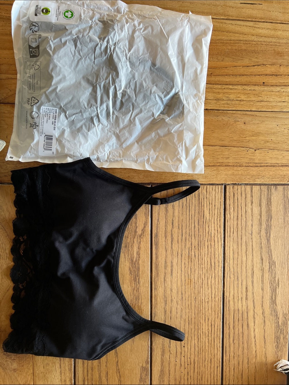 Pact Organic Black Bralettes Size Small